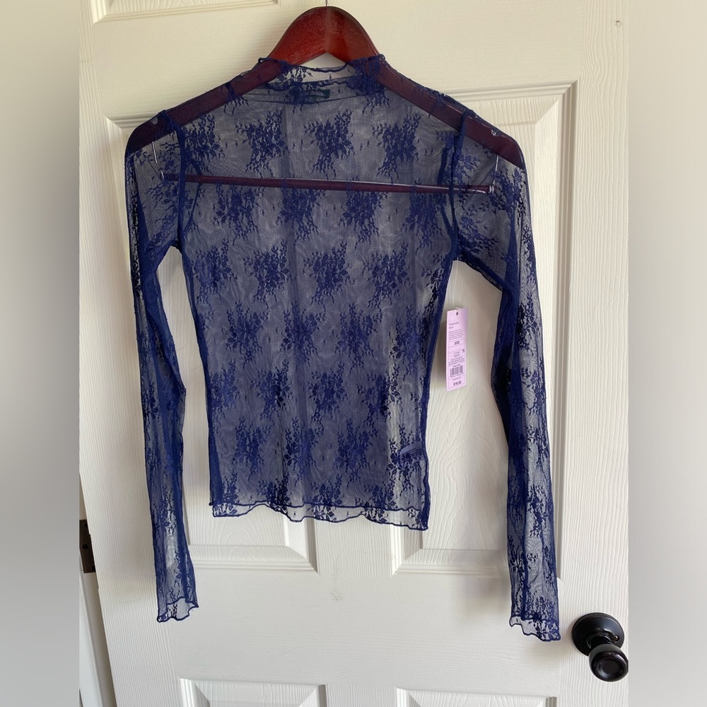 Wild Fable Navy Blue Sheer Lace Long Sleeve Top